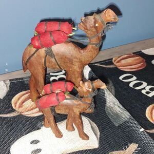Camel's hand carved wooden vintage figurine set